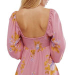 Free People  Francesca Mini Babydoll Coqette Dress Floral Pink Puff Long sleeve L Photo 2