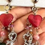 Pink and green heart cherub charm clip on earrings Photo 5