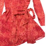NBD Structured Shoulder Fauna Wrap Dress Red Orange Snake Chiffon size Small Photo 7
