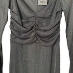 NBD NWT  Revolve Black Shimmer Sienna Catsuit Jumpsuit Sheer‎ Sleeves Ruched, S Photo 5