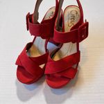 Sam Edelman  Circus Red Suede Leather Chunky Platform Sandals Heels Womens 7 Photo 3
