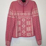 Obermeyer  Long Sleeve High Neck Snowflake Knit Sweater Pink White VTG Sz M Women Photo 0