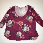 Liberty Love Womens Plus Size 2X 18 20 Plum Floral Lattice Arm Top Shirt Purple Sexy Photo 0