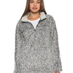 Anthropologie Dylan True Grit Snowcap Sherpa Fleece Oversized Pullover S Pockets 1/4 Zip Gray Photo 0