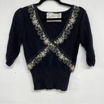 Anthropologie Field Flower Black Short Sleeve Lace Trim Sweater Womens S Y2K Photo 0