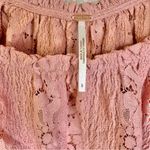 Free People NEW Stacey Lace Blush Tint Puff Sleeve Top Blouse Cropped Flowy Photo 5