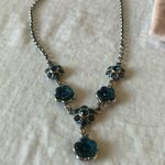 Blue Floral Silver Tone Necklace & Earrings Set Photo 5