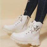 Hannah Rosanna White & Beige Buckle Accent Chunky Combat Boots Size 5 Photo 7