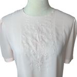Vintage Avon Blouse Size 12 | Embroidered Petal Pink Puff Sleeve Button Back Top Photo 3