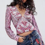 Free People  Wild & Free Paisley Crop Top Size Medium Boho Bohemian Festival Fair Photo 0
