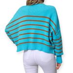 Free People  Blue Striped Oversized Knit Sweater Pullover Long Sleeve Sz Small Photo 2