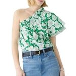 J.Crew  Smocked One-Shoulder Top Kelly Green Floral S Photo 0