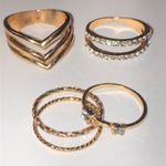 5 Gold Tone Rings Various Sizes CZ Rhinestones Boho Ring Lot Photo 1
