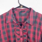 Talbots Red & Black Tartan Plaid Half Button Ruffled Long Sleeves Top, Size 4 Photo 7