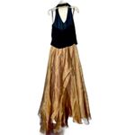 Vintage Black Velvet halter And Gold Metallic Formal Dress Large Made USA Photo 1