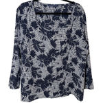 Cut Loose Split Back Gingham Floral Blouse Blue White Size XL Lagenlook Photo 0