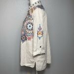 John Mark Top Womens S Floral Embroidered Roll Tab Sleeve Boho Blouse 100% Linen Photo 4