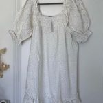 Eloquii White Polka Dot Smocked Front Ruffle Linen Mini Dress NWT Photo 5