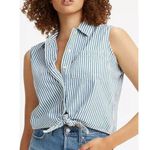 Levi's  Rumi Sleeveless Button Up Vest Tie Front Blue Stripe - M NWOT Photo 0