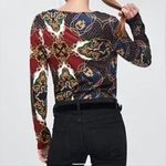 ZARA  Nautical Wrap Bodysuit Top Blue Burgundy Gold Chain Print‎ MEDIUM Colorful Photo 4