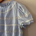 J.Crew  Daisy-chain peplum top puff sleeves blue and white size Photo 2