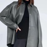 Babaton Aritzia  Pelli Faux Leather Dark Grey Shirt Jacket Size: S Photo 1