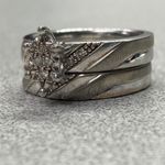 KDJ Two Tone 925 Silver 24k Gold Overlay Diamond Engagement Wedding Ring Set Photo 1