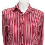 Tommy Hilfiger Luxury Knitwear Red Pink Stripe Button Up Shirt 100% Cotton Sz L Photo 1