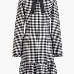 J.Crew Factory Black White Gingham Flannel Ruffle Bow Back Dress Long Sleeves Photo 1