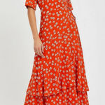 Ganni  Silvery Crepe Wrap Maxi Dress, Big Red Apple, FR36/US4 Photo 0