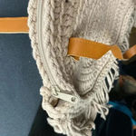 UNBRANDED MACRAMÉ PURSE DOUBLE STRAP VEGAN LEATHER STRAPS FRINGE CLEAN Tan Photo 6