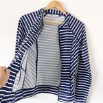 Cabana Life Stripe Long Sleeve Zipper Swim Top in Blue White Photo 8