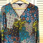 MSK Multicolor Mixed Print Shift Dress Midi Length Long Sleeve XL Blue Photo 2