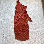 Baltic Born Celia Satin One Shoulder Midi Dress S Rust Pleated Belted Silky NWT Photo 2
