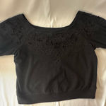 EXPRESS  Black Floral LaceExpress black embroidered off shoulder short sleeve top Photo 0