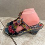 Corkys by elite Navajo T Strap Leather Floral Accent Heel Sandals Sz 10 EUC Blue Photo 1