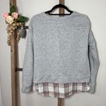 IZOD Womens Grey Speckled Sweatshirt Plaid Tie Front Layered Look Size Medium Photo 3