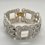 Trifari Vintage Crown  White Enamel Wide Open Work Filigree Bracelet Mid Century Photo 0