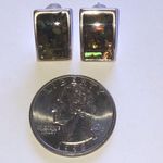 Rectangular Faux Abalone Shell Earrings with Silver Tone Trim Green Photo 3