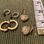 3 pair of earrings gold/white hearts white hoops gold/white hoops gently used Gold Photo 3