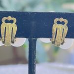 Rare Vintage West Germany white milk glass with brass Earrings signed Photo 1