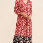 Maeve Anthropologie  Dress Red Melina Maxi Floral V Neck Long Sleeve Boho Small Photo 0