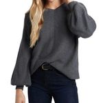 1. State  Ribbed Balloon Sleeve Cotton Blend Sweater In Medium Heather Grey Photo 0