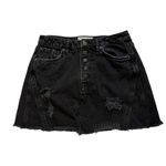 We The Free  Black Denim Mini Skirt Button fly Distressed Raw Hem, Sz 27 Photo 1