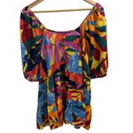 Terra & Sky Multicolor Tropical Leaf Tiered Peasant Blouse Resort Wear Boho 0X Photo 3