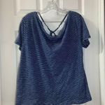 Thyme + Honey Blue Striped Short Sleeve V Back Top XL Photo 0
