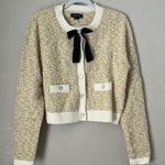 URBAN REVIVO Size XL Cropped Button Front Cardigan Sweater Pearl Buttons Gold Photo 0