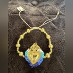 Mexican Milagro Sacred Heart Beaded Bracelet – Handmade Gold Photo 2