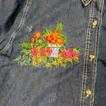 Vintage Denim Embroidered Floral Cottagecore Shirt Short Sleeve Button Women 18W Blue Size XL Photo 2