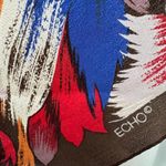 Echo silk scarf tropical floral watercolor wingtip brown red orange vintage Photo 4